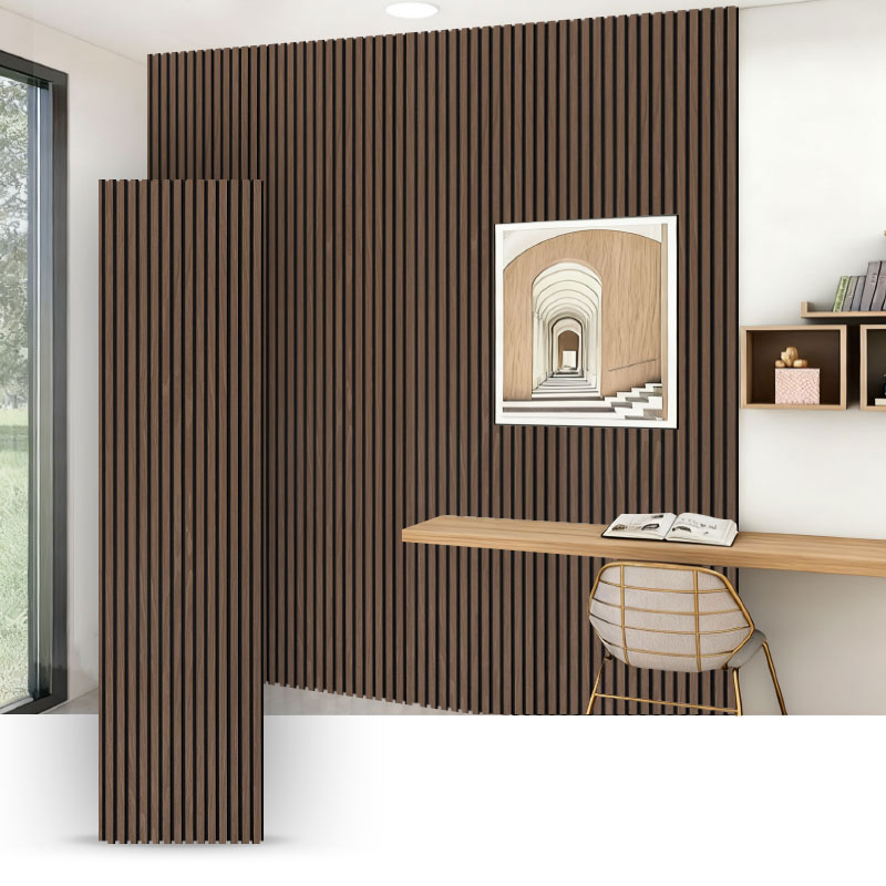 Balla Grille/Painéal Balla Fuaimiúil (Fillte veiníre Adhmaid Aontaobhach Innealtóireachta) - Dath Gráinne Adhmaid 2400/2700mm x 600mm